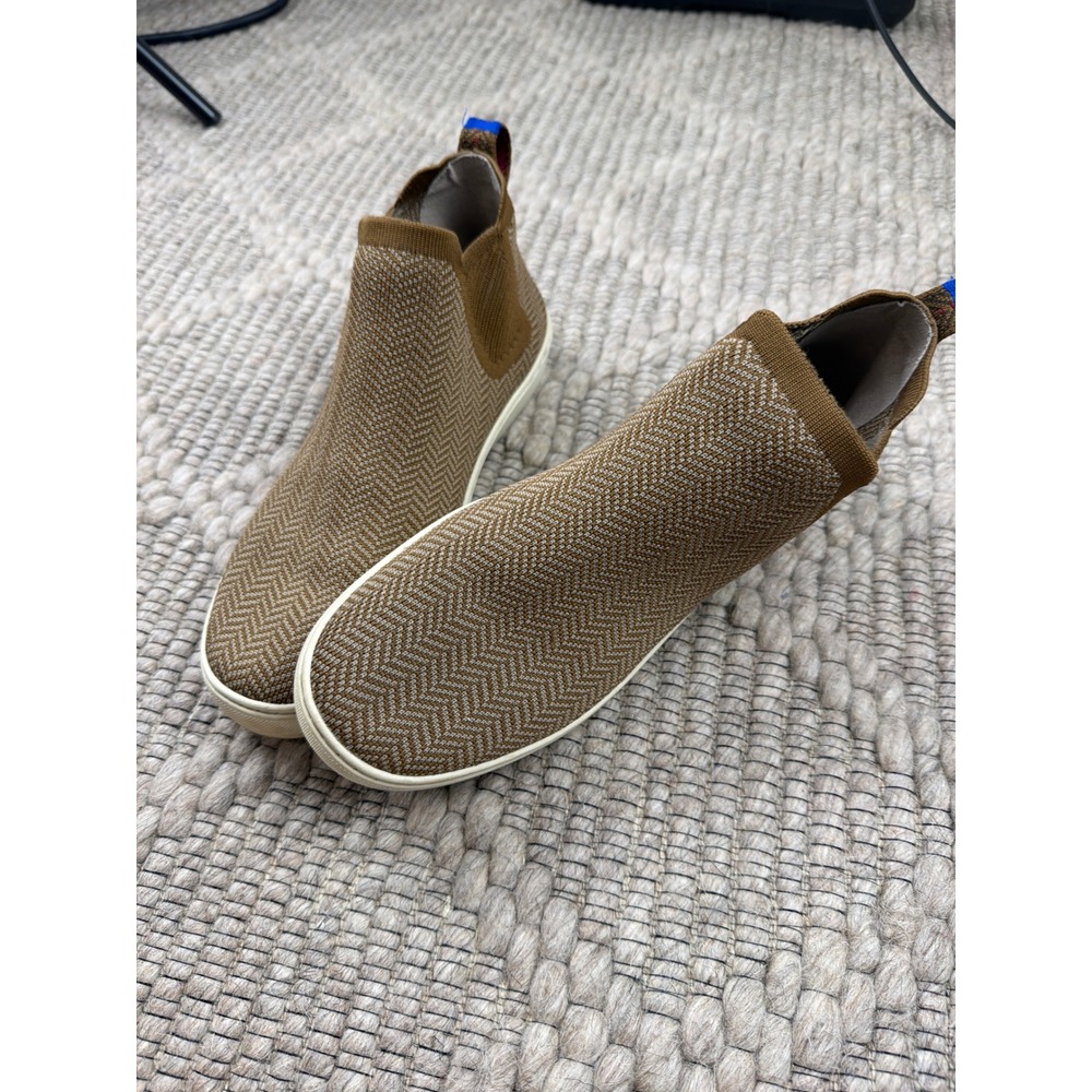 Rothy's Chelsea Boot Women 9.5 Camel Herringbone Knit Slip On Sneaker